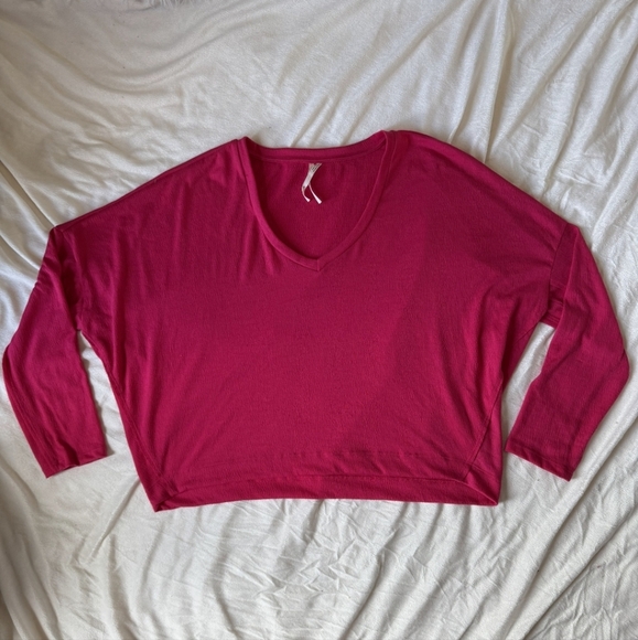 Anthropologie Pink Long Sleeve Boxy V-Neck Knit Top - Picture 3 of 7